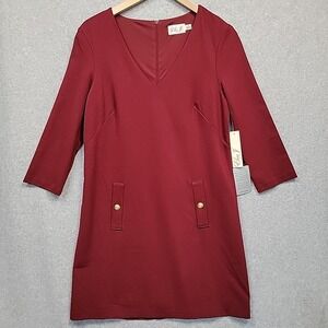 ELIZA J Womens Dress Sz 12‎ Burgundy Gold Button Accents Elegant Lined NWT $148